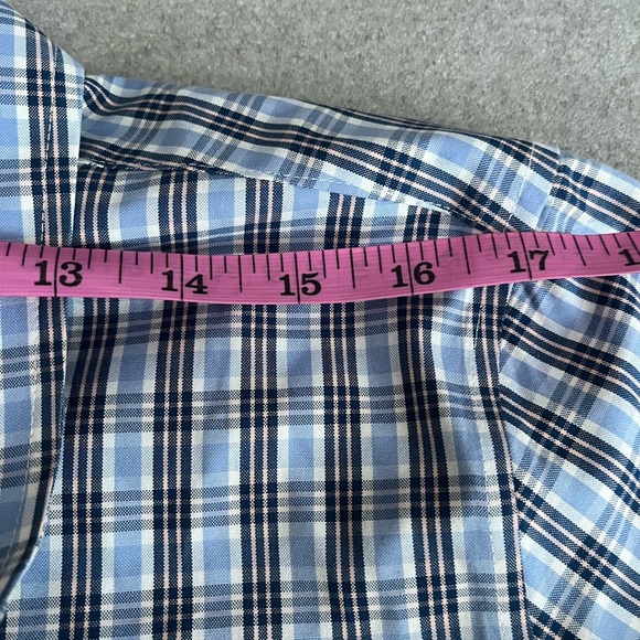 [XL] L.L. Bean Blue and White Casual Button Up Plaid Cotton Dress Shirt - Picture 7 of 8